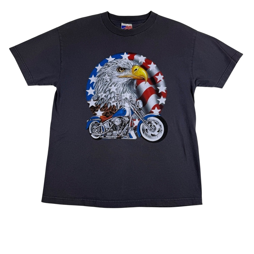 Vintage Murina Eagle Motorcycle Graphic T-Shirt Mens Large Gray Made in USA
